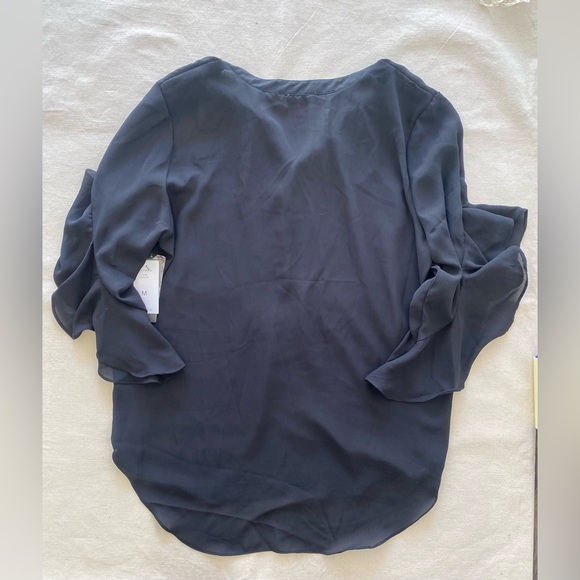 NWT Vince Camuto Sheer Black Buttoned Frilly Half Sleeve Blouse Business Casual - Picture 6 of 6